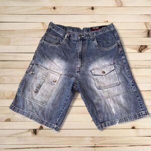 Phat Farm Denim Shorts Baggy Distressed Faded Carpenter Style Size 36x13 Y2K
